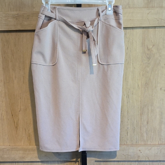 New York Clothing Co. Dresses & Skirts - (J60) Elegant Women's Tan Pencil Skirt with Tie Belt